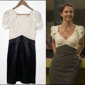 Rebecca Taylor Silk Ruffle Combo Dress Black Ivory Size 8